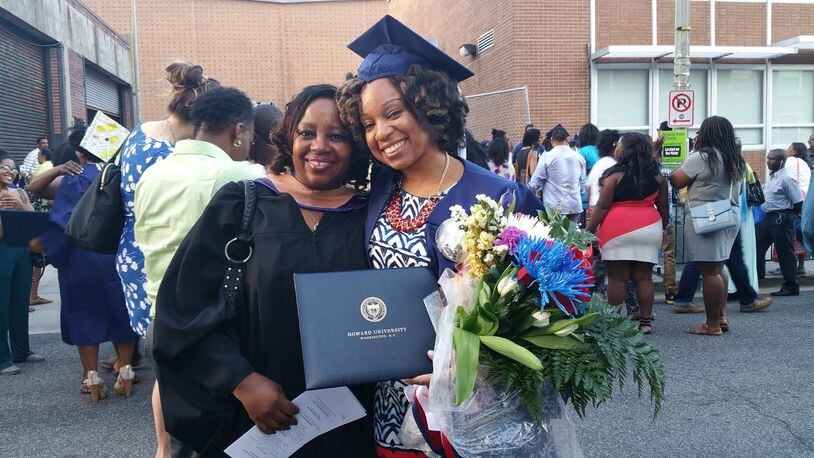 Howard University graduate and the school's chair of the Department of Media, Journalism and Film with 2015 graduate Lisa Wilmore.
