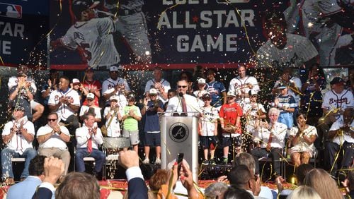 Commissioner Robert D. Manfred, Jr. announces that Major League Baseball has awarded the 2021 All-Star Game to SunTrust Park, the home of the Braves. HYOSUB SHIN / HSHIN@AJC.COM