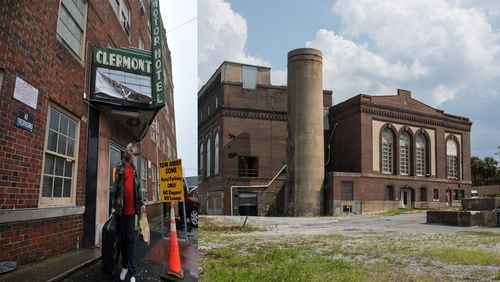 The Clermont Hotel, left, and an abandoned power plant in Savannah stand to benefit from state tax credits for historic properties.