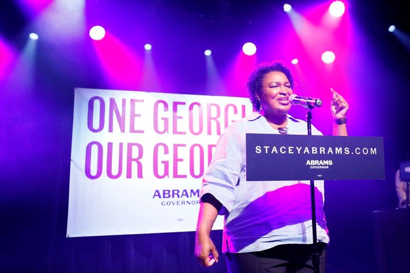 Georgia governor candidate Stacey Abrams speaks during the One Georgia Our Georgia campaign event. She talks to young scholars about the importance of voting at Terminal West on Monday, June 6, 2022. Miguel Martinez / miguel.martinezjimenez@ajc.com