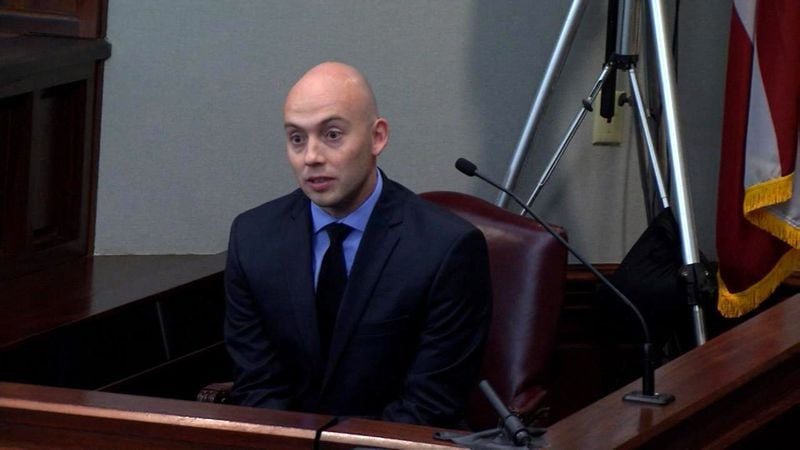 Chris Redmon, the general manager of the Vinings Chick-fil-A where Justin Ross Harris took Cooper on the morning of Cooper's death, testifies at Harris' murder trial at the Glynn County Courthouse in Brunswick, Ga., on Wednesday, Oct. 12, 2016. (screen capture via WSB-TV)