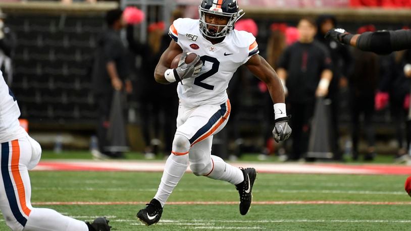 Virginia wide receiver Joe Reed (2) in action during the first half against the Cardinals Saturday, Oct. 26, 2019 in Louisville, Ky.