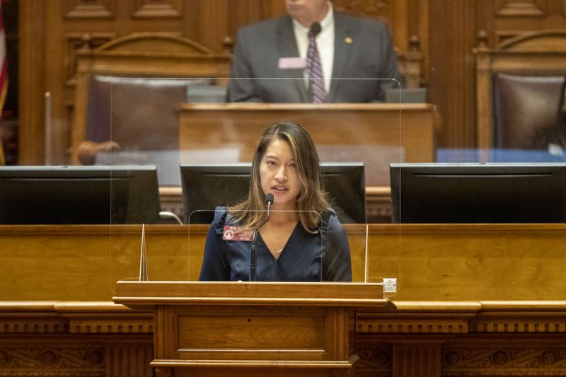 02/09/2021 —Atlanta, Georgia — Rep. Bee Nguyen (D-Atlanta) speaks in opposition of HB 112 in the House Chambers on day 14 of the Georgia Legislative session at the Georgia State Capitol in Atlanta, Tuesday, February 9, 2021. (Alyssa Pointer / Alyssa.Pointer@ajc.com)