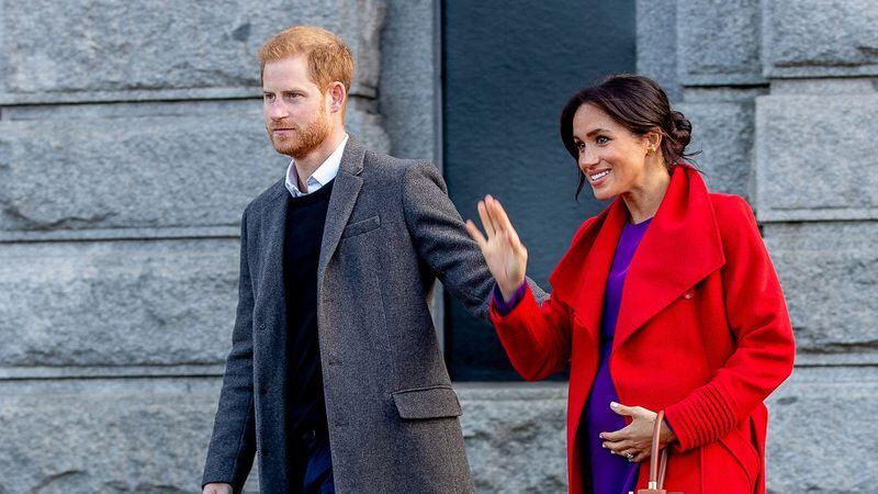 Prince Harry, Duke of Sussex and Meghan, Duchess of Sussex visit a new statue to mark the 100th anniversary of the death of poet Wilfred Owen, which was erected on Hamilton Square in November, during an official visit to Birkenhead on January 14, 2019.