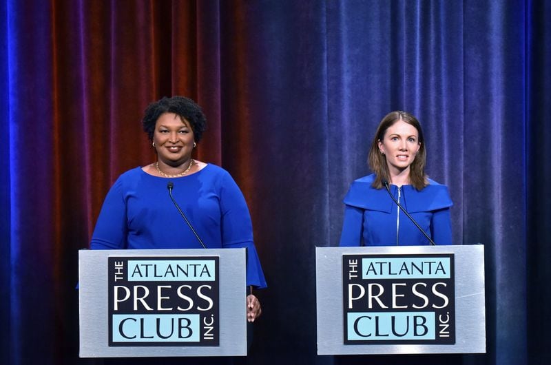 Democrats Stacey Abrams, left, and Stacey Evans are shaping much of their campaigns for governor to appeal to black voters, who make up the biggest share of the party’s voters. An internal memo from the Abrams campaign predicts that 65 percent of the voters in Tuesday’s Democratic primary will be black. HYOSUB SHIN / HSHIN@AJC.COM