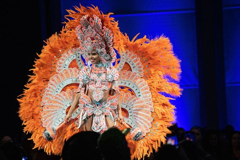  Miss Haiti Gabriela Clesca Vallejo showcases her costume that represents her country at the Miss Universe Pageant National Costume Show in Atlanta on Friday, Dec. 6, 2019.  PHOTO BY ELISSA BENZIE/FOR THE AJC