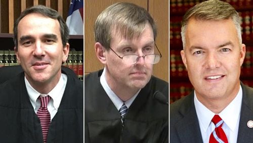 Three judges selected to hear the Fani Willis appeal: Judge Benjamin Land; Judge Todd Markle; and Judge Trenton Brown. (Benjamin Land; Nydia Tisdale/Wikimedia; Trenton Brown)
