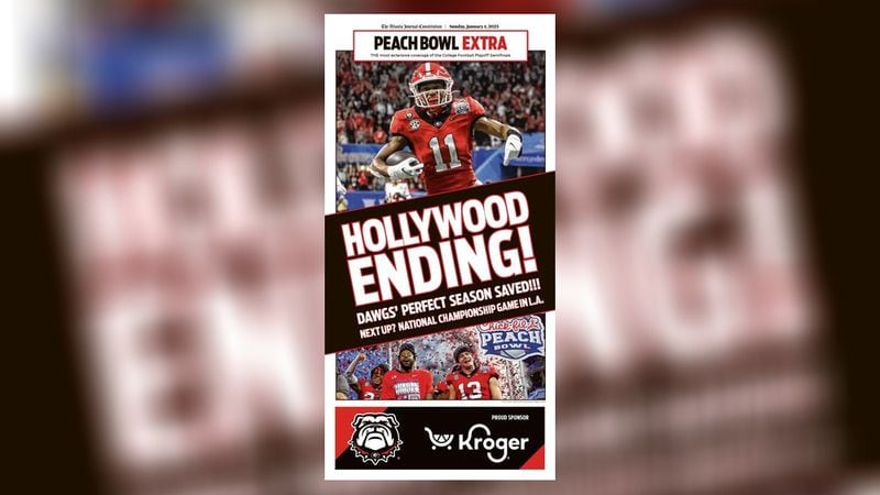 "Hollywood Ending!" is the headline in the Peach Bowl Extra section of the Sunday AJC ePaper.