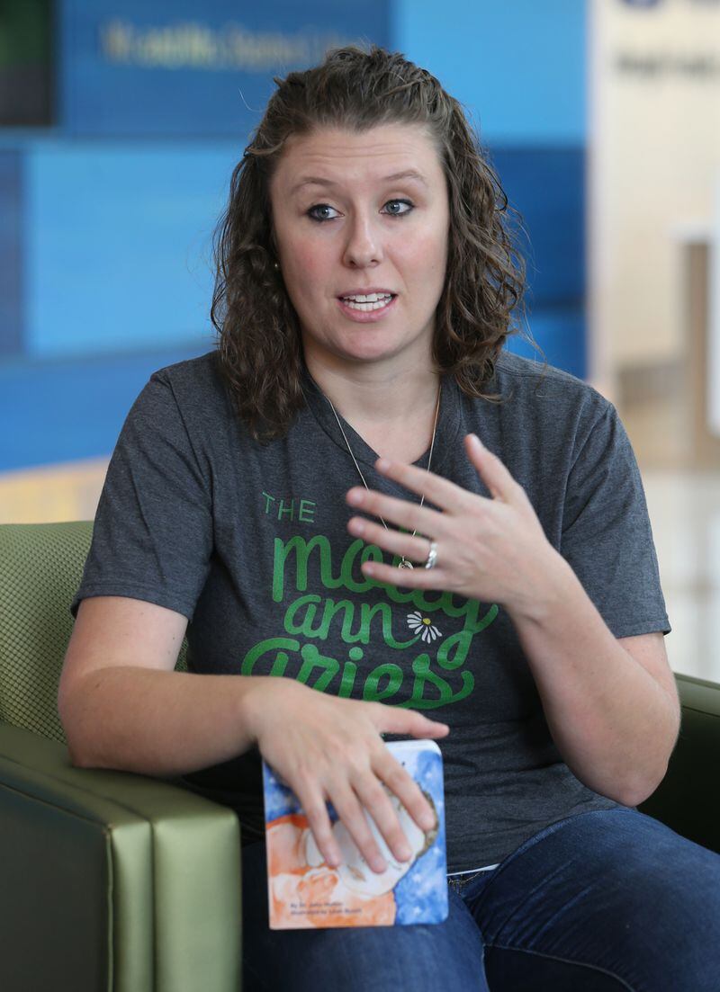 Meagan Gries talks about losing a daughter from positional asphyxiation in 2015, during an interview at Akron Children's Hospital on October 13, 2017, in Akron, Ohio. (Phil Masturzo/Akron Beacon Journal/TNS)