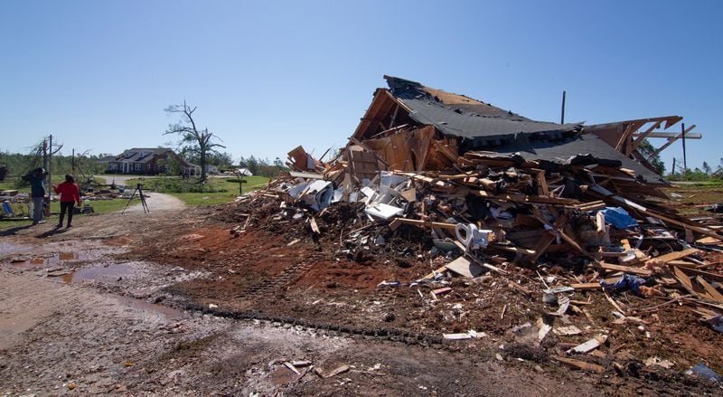 A tornado damaged house sits on the side of Trinity Road in Thomaston, GA.  Monday, April 13, 2020.  STEVE SCHAEFER / SPECIAL TO THE AJC