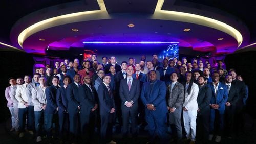 NBA Commissioner Adam Silver poses for a photo with the 2018 NBA 2K League Draft class at Madison Square Garden on April 4, 2018 in New York City.  (Photo by Mike Stobe/Getty Images)