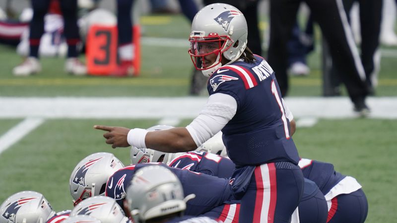 New England Patriots quarterback Cam Newton calls signals at the line of scrimmage against the New York Jets, Sunday, Jan. 3, 2021, in Foxborough, Mass. (Charles Krupa/AP)