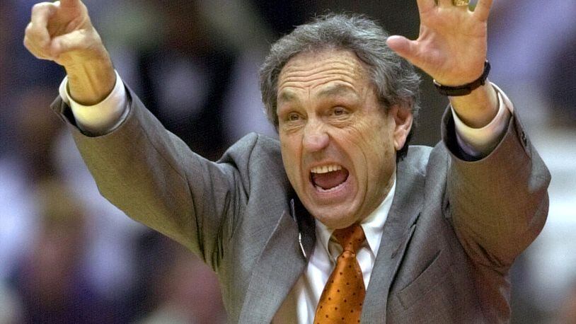 Oklahoma State head coach Eddie Sutton reacts during the second half against Seton Hall in the NCAA East Regional Tournament Friday, March 24, 2000. (AP Photo/Elise Amendola)