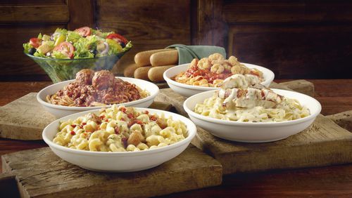 An array of pasta from Olive Garden.