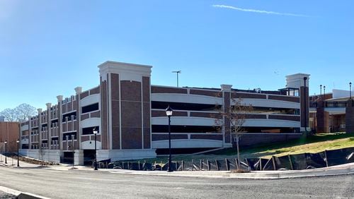 The new Buford Parking Deck opened in Dec., 2020 at 70 East Moreno St. adjacent to historic Main Street with 256 parking spaces and a pedestrian bridge connecting to South Harris Street. (Photo by Karen Huppertz for the AJC)