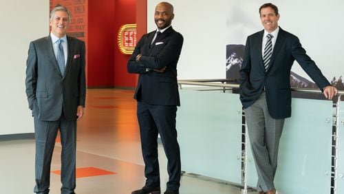 The new Monday Night Football broadcast team is comprised by Steve Levy (from left), Louis Riddick and Brian Griese. (Kelly Backus / ESPN Images)