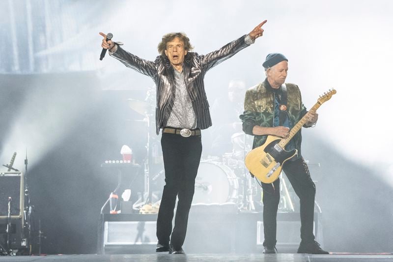 Mick Jagger, left, and Keith Richards of The Rolling Stones perform during the first night of the U.S. leg of their "Hackney Diamonds" tour on Sunday, April 28, 2024, in Houston. (Photo by Amy Harris/Invision/AP)