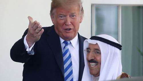 President Donald Trump welcomes the Emir of Kuwait, SheikhJaber Al-Ahmad Al-Sabah, upon his arrival for a meeting at the White House, on September 5, 2018 in Washington, DC.  (Photo by Mark Wilson/Getty Images)