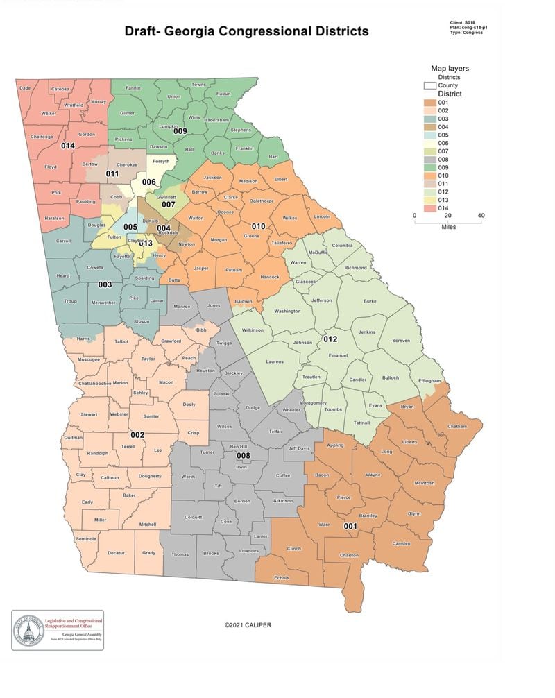 Congressional map proposed by Republican members of the Georgia Senate ahead of the redistricting special session