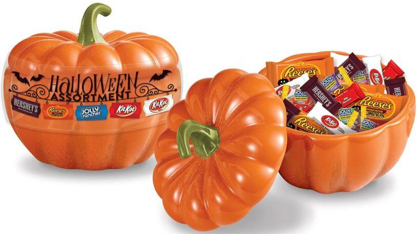 A host of Hershey candies come in a decorative pumpkin container with the Halloween Assortment. However, it’s a good idea to set limits for how much candy the kids (and adults) will eat. CONTRIBUTED BY HERSHEY