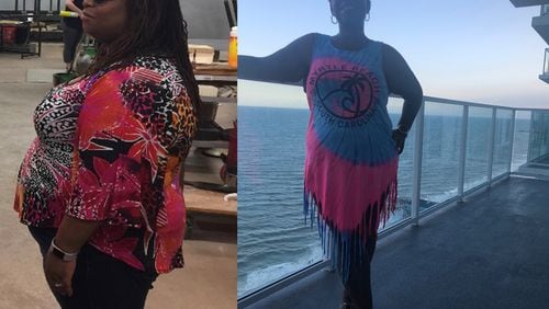 In the photo on the left, taken in February 2017, LaKiia Roper weighed 282 pounds. In the photo on the right, taken in July, she weighed 179 pounds. (Photos contributed by LaKiia Roper)