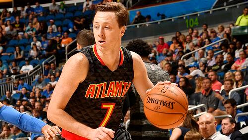 Josh Magette of the Atlanta Hawks handles the ball during a preseason game against the Orlando Magic on October 16, 2016 at Amway Center in Orlando, Florida. (Photo by Fernando Medina/NBAE via Getty Images)