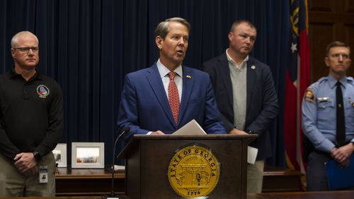 Governor Brian Kemp speaks during a press conference on Wednesday, December 21, 2022, at the Georgia State Capitol in Atlanta. Kemp declared a state of emergency for the upcoming winter weather blast that's expected to bring extremely low temperatures for the holiday weekend. CHRISTINA MATACOTTA FOR THE ATLANTA JOURNAL-CONSTITUTION. 
