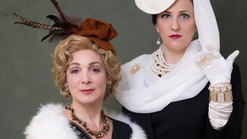 Pamela Gold (left, as Elizabeth Arden) and Mary Nye Bennett (as Helena Rubinstein) co-star in the Atlanta Lyric Theatre musical “War Paint.” CONTRIBUTED BY CASEY GARDNER PHOTOGRAPHY