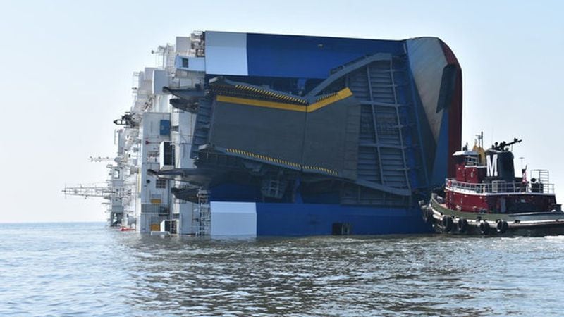 The Golden Ray capsized Sept. 8, 2019, near the Port of Brunswick carrying more than 4,000 automobiles. The vessel was headed to Baltimore before running aground. Removal plans have been delayed due to COVID-19 and the onset of hurricane season, but officials expect to begin cutting the ship into pieces for removal beginning the first week of October. Courtesy of Georgia Department of Natural Resources, U.S. Coast Guard