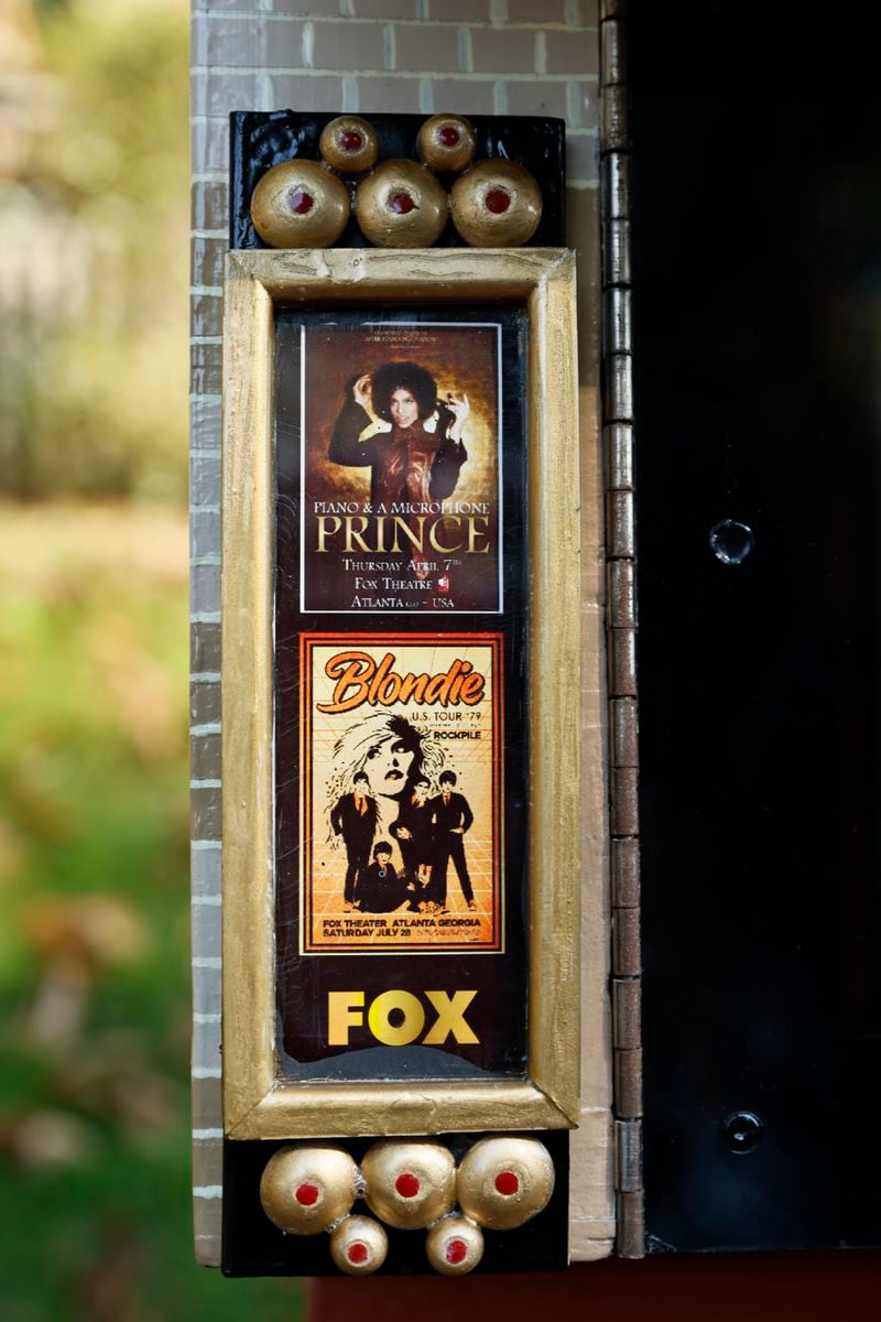 Views of mini Prince and Blondie posters on the replica of The Fox Theatre built by Rick Schroeder as seen on Thursday, November 3, 2022. (Natrice Miller/natrice.miller@ajc.com)  