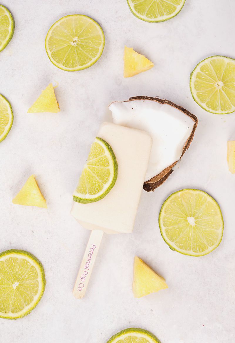 Lime pineapple coconut pops are one of the summer offerings you’ll find at the Perennial Pop Co. farmers market cart.