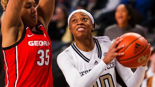 Bianca Jackson (right) scored 19  for Georgia Tech. AJC file photo by CHRISTINA MATACOTTA FOR THE ATLANTA JOURNAL-CONSTITUTION