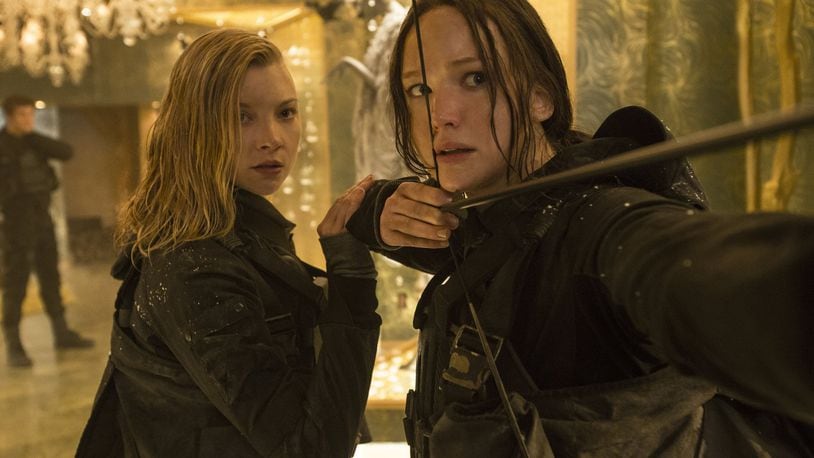 Cressida (Natalie Dormer, left) and Katniss Everdeen (Jennifer Lawrence, right) in “The Hunger Games: Mockingjay — Part 2,” which was a Lionsgate production filmed in Georgia.