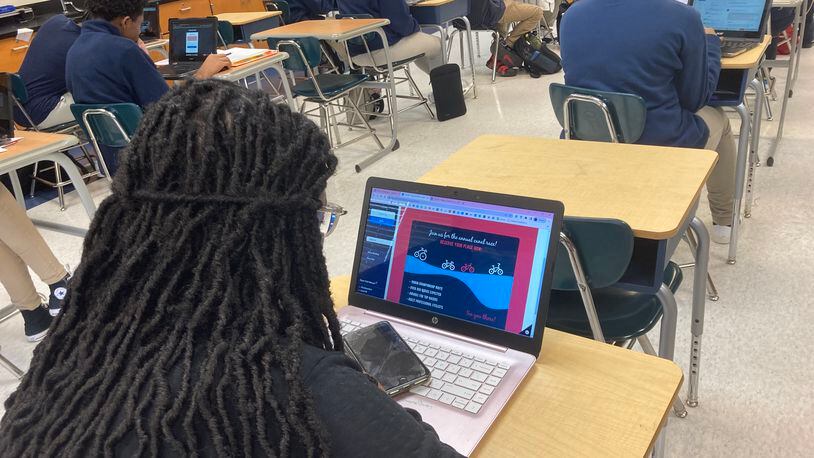 Students at Stonecrest's Arabia Mountain High play a game designed to introduce them to cybersecurity concepts.