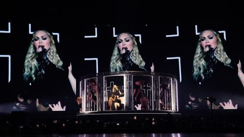 Madonna performs during "The Celebration Tour" at Barclays Center on December 14, 2023 in New York City. (Photo by Kevin Mazur/WireImage for Live Nation)