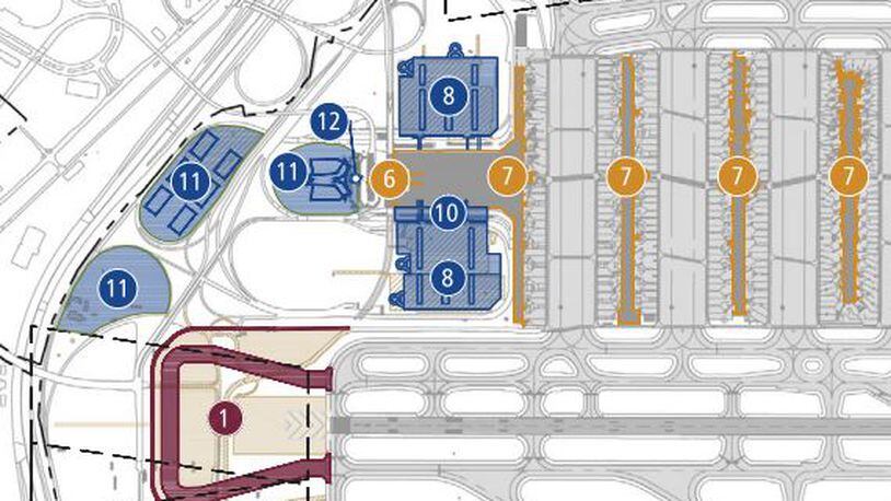 This map from Hartsfield-Jackson's master plan executive summary shows the 9L end-around taxiway project marked as No. 1 in dark red. Source: Hartsfield-Jackson.