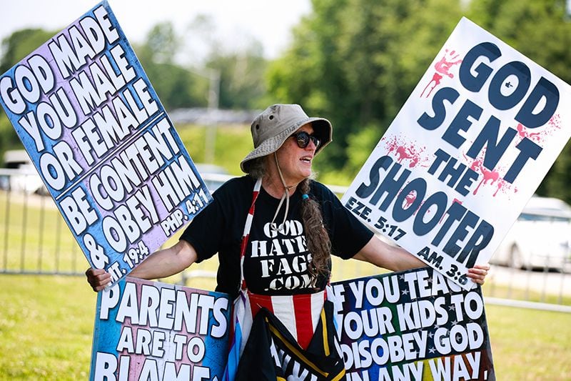 Protesters with the Westboro Baptist Church were overlooked by many people attending the 132nd Spelman College commencement ceremony on Sunday, May 19, 2019, at the Georgia International Convention Center. (Photo: ELIJAH NOUVELAGE/SPECIAL TO THE AJC)
