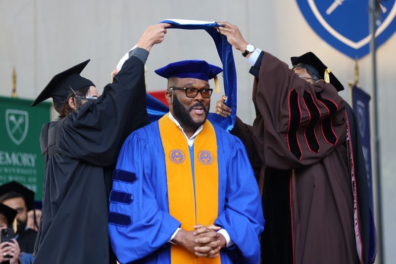 Georgia-based producer and director Tyler Perry was the keynote speaker during Emory University’s 2022 Commencement and received the honorary doctor of letters degree on Monday, May 9, 2022. Fifteen thousand people were expected to attend. (Miguel Martinez / miguel.martinezjimenez@ajc.com)