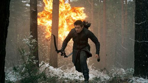 After breaking both arms, Jeremy Renner (seen here in "Avengers: Age of Ultron") is back in superhero shape.