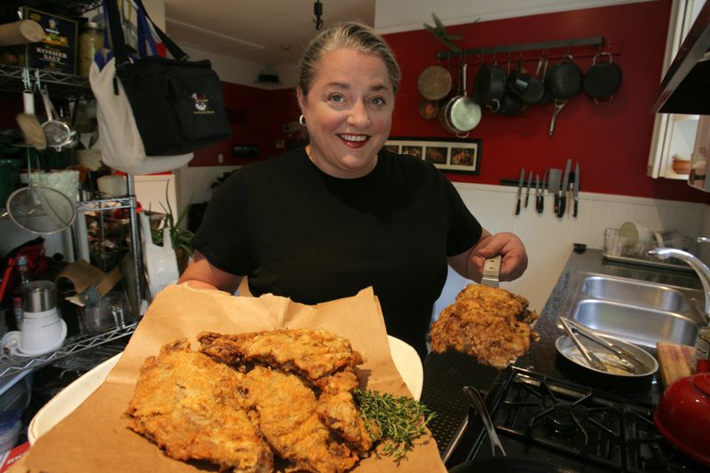 James Beard Award winner Virginia Willis with her family recipe for country-fried steak in her home in Decatur, Ga. Country-fried steak can be cooked with venison, or deer meat, instead.