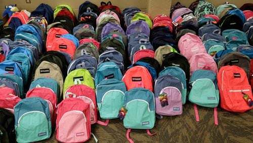 Volunteers filled about 300 backpacks with back-to-school supplies for kids served by Alicia's Closet at Mountview Christian Church in Upper Arlington, Ohio on Tuesday, August 3, 2021. (Barbara J. Perenic/The Columbus Dispatch/TNS)