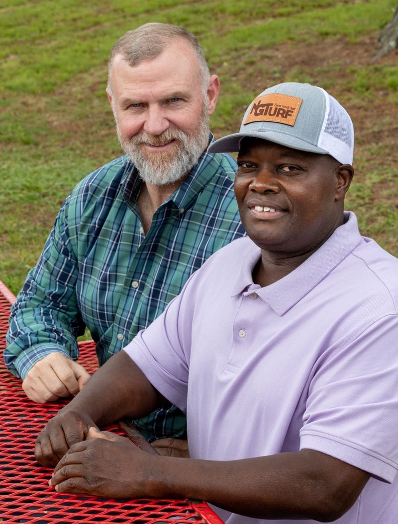 Randy Simpkins (left) and Russell Dallas at Hunter Park in Douglasville.  PHIL SKINNER FOR THE ATLANTA JOURNAL-CONSTITUTION