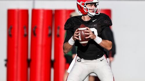 Georgia quarterback JT Daniels (18) during the Bulldogs? practice session in Athens, Ga., on Monday, Nov. 2, 2020. (Photo by Tony Walsh) 