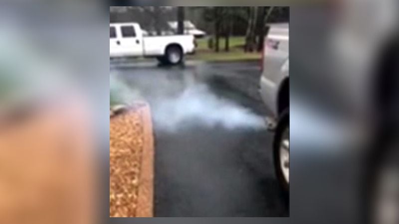 This is a screenshot of the cellphone video that Chad Ferguson took of his idling pickup truck the day after filling up with tainted fuel.