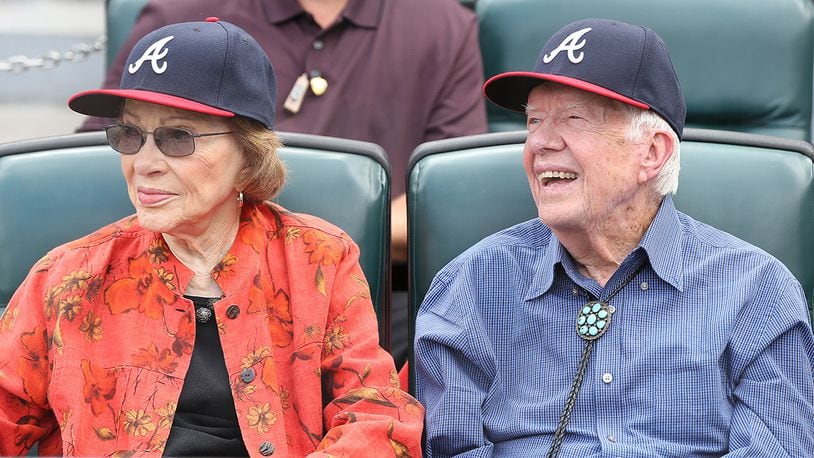 October 02, 2016 Atlanta: President Jimmy Carter and first lady Rosalyn attend a Braves game at Turner Field on Sunday, Oct. 2, 2016, in Atlanta. Curtis Compton /ccompton@ajc.com