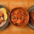 These recipes exemplify the three ways stews can be prepared: (from left) Chicken Stew with Dried Fruit and Olives, Lemon-Lime Beef and Carrot Stew and Slow Cooker Lentil Stew with Cauliflower. (Styling by Cynthia Graubart / Chris Hunt for the AJC)