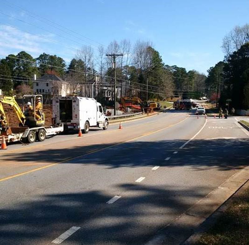 Five Forks Trickum Road is blocked between Arnold Road and Emerald Forest Circle.
