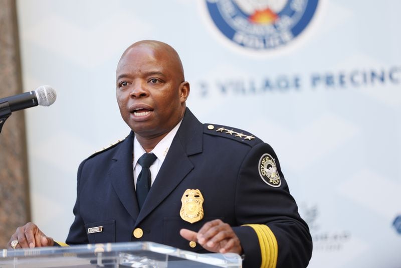Atlanta Police Chief Rodney Bryant gives a speech during the unveiling of the new Buckhead mini-precinct. Thursday, January 13, 2022. Miguel Martinez for The Atlanta Journal-Constitution