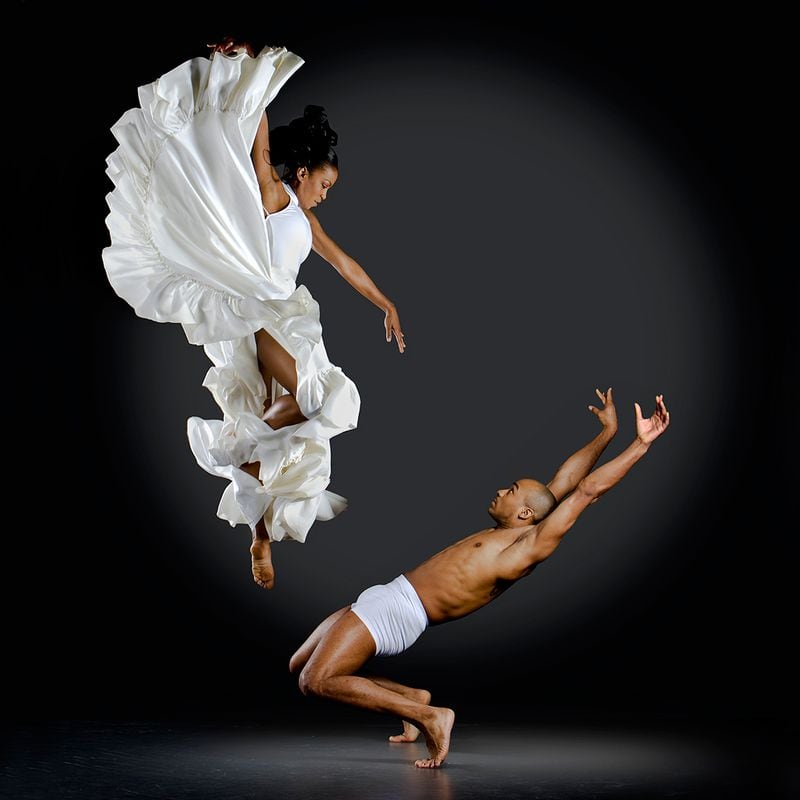 Akua Noni Parker and Anthony Burrell of Alvin Ailey American Dance Theater appear in "Angel Descending" by Richard Calmes. (Burrell is now an independent choreographer.) The image is one of 20 dance photos by Calmes that will be on view at Gwinnett Ballet Theatre starting with a public reception at 6:30 p.m. Saturday.