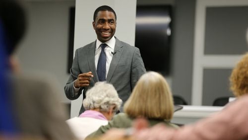 Interim DeKalb CEO Lee May answers questions during a community meeting in Brookhaven on Thursday night Nov. 5, 2015. This was the last of eight meetings May held throughout the county following the release of a report on corruption in the county.Ben Gray / bgray@ajc.com